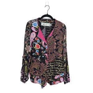 Nothing Matches Mixed Print Button Front Patchwork Tunic Boho Art to Wear 1 Sz S